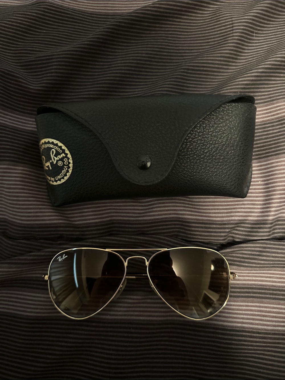 Ray-Ban Gold Frame Aviator Sunglasses with Black Case